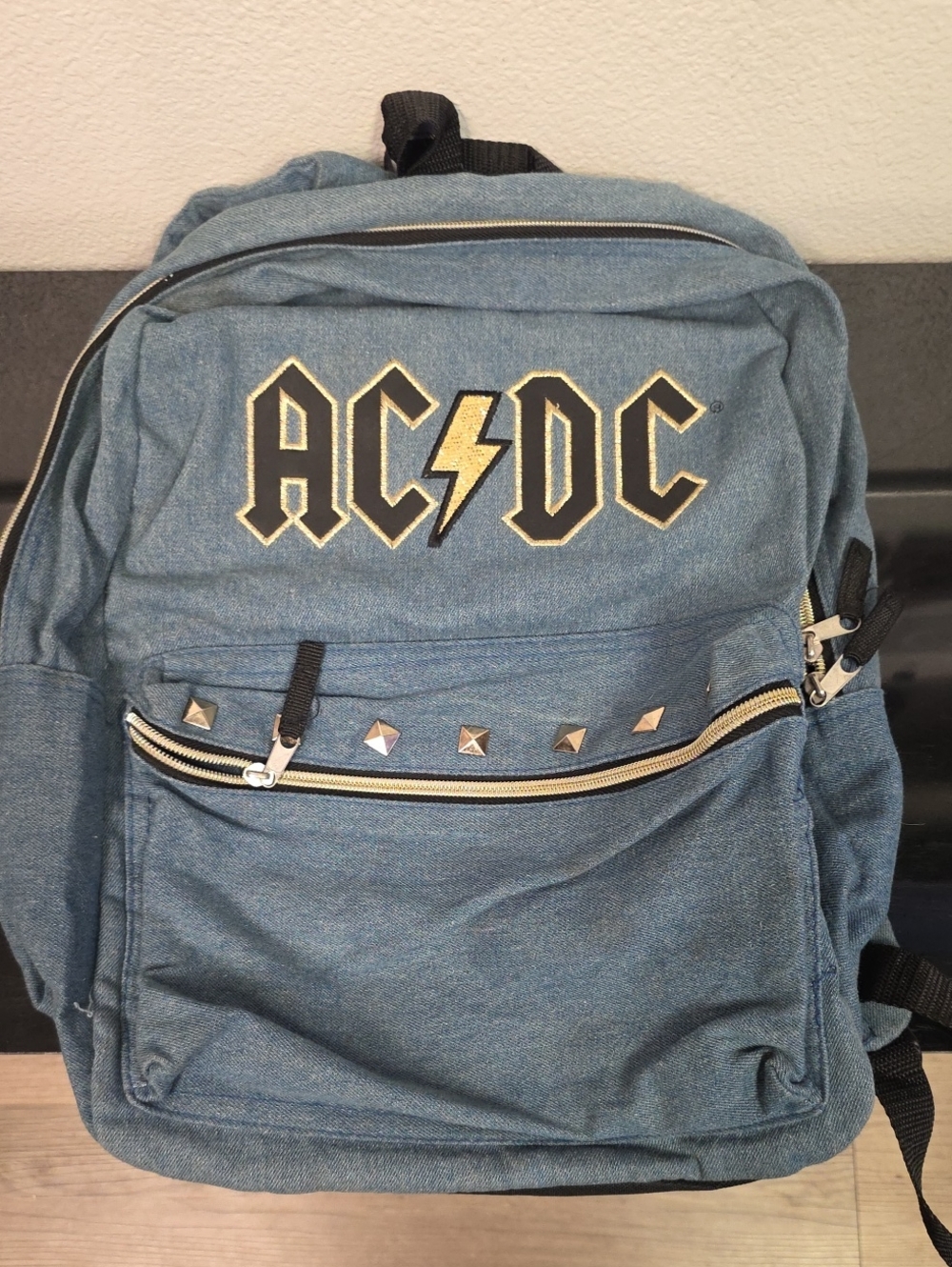 AC/DC Denim Studded Backpack